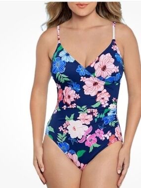 Liz Claiborne Navy Floral One-Piece Swimsuit